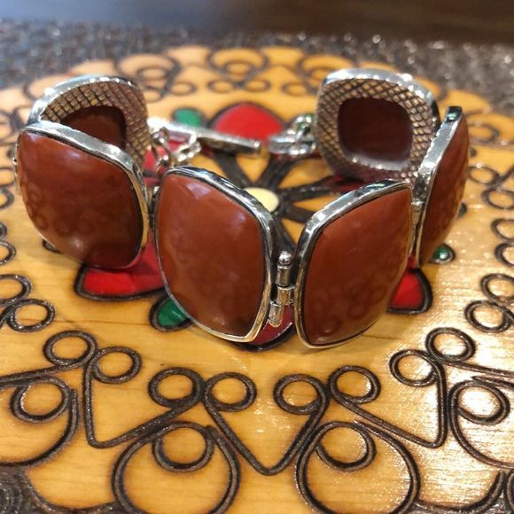 Vintage BARSE Burnt Orange Sterling Silver Toggle Bracelet - Picture 9 of 9